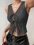 'Narskin' Tie Up V-Neck Tank Top - Celes Fashion